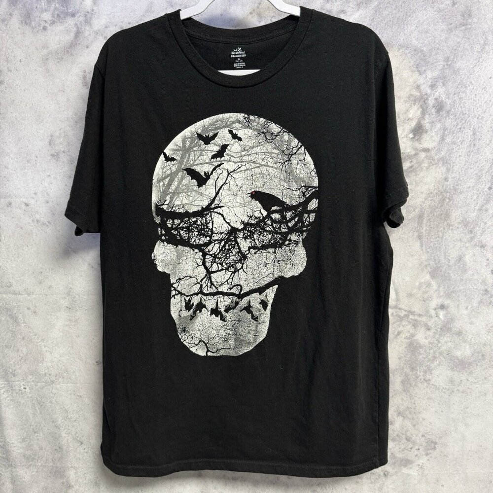 Halloween Scary Skull T Shirt Mens XL Black Short Sleeve Graphic Tee